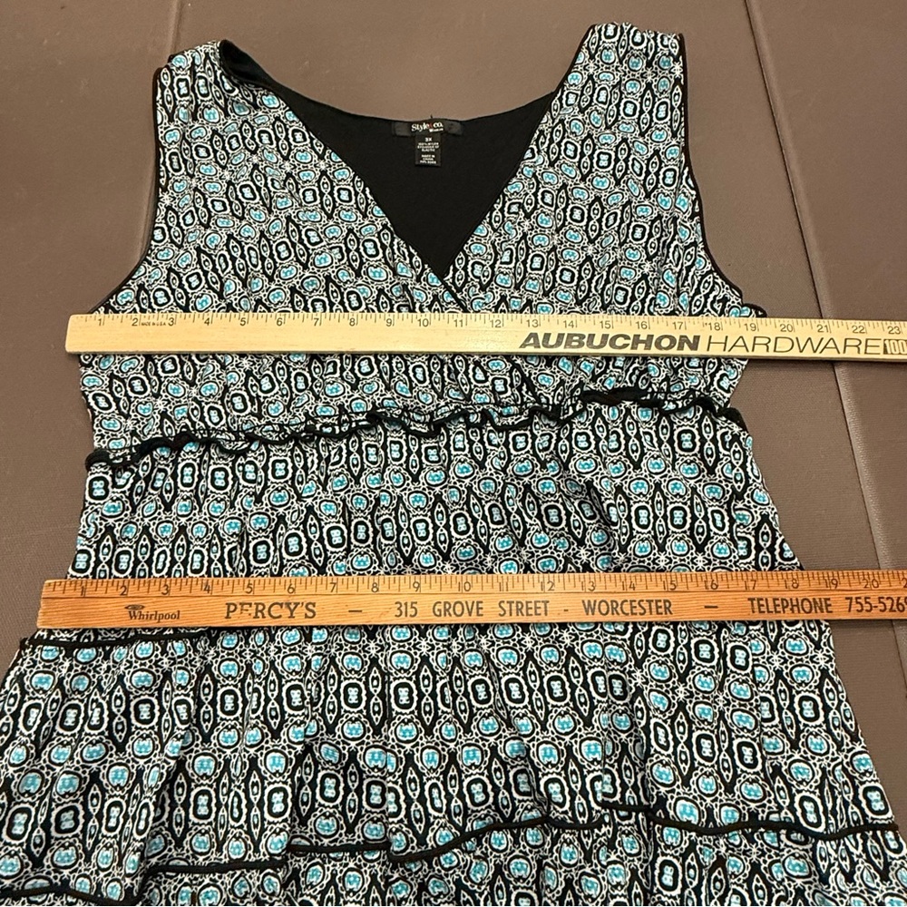 Style & Co Tiered Dress Geometric‎ Midi Black White Blue Sleeveless Summer 3X - Picture 4 of 8